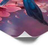 Fantasie Schattig Blauw Vogel Sakura Perfect Poster (Hoek)