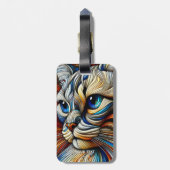 Fantasie Schattige Art Deco Cat Bagagelabel (Achterkant verticaal)