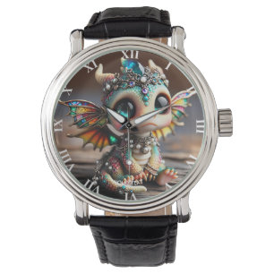 Fantasie Schattige Baby Dragon Glass Horloge