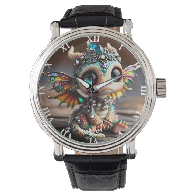 Fantasie Schattige Baby Dragon Glass Horloge (Voorkant)