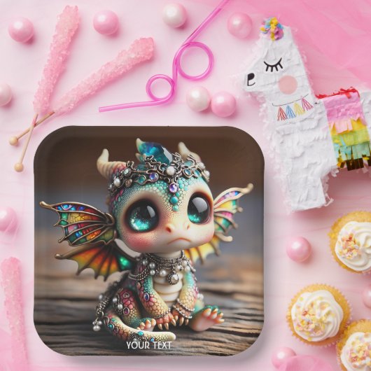 Fantasie Schattige Baby Dragon Glass Papieren Bordje (Feest)
