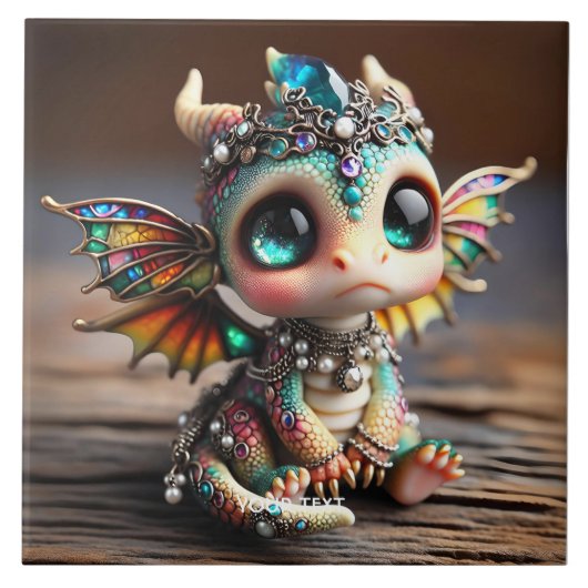 Fantasie Schattige Baby Dragon Glass Tegeltje (Voorkant)