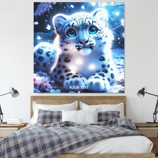 Fantasie Schattige Baby Snow Leopard Canvas Afdruk (Insitu (Slaapkamer))