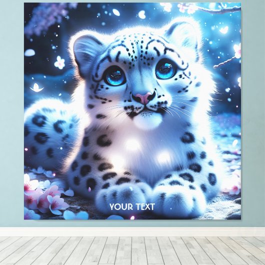 Fantasie Schattige Baby Snow Leopard Canvas Afdruk (Insitu (Houten vloer))
