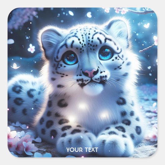 Fantasie Schattige Baby Snow Leopard Vierkante Sticker (Voorkant)