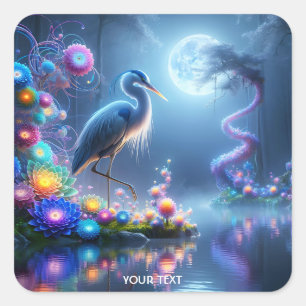 Fantasie Schattige Blauw Heron Lake Vierkante Sticker