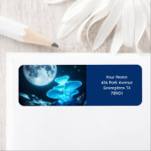 Fantasie Schattige Blauwe Paddenstoelen Moon Etiket (Insitu)