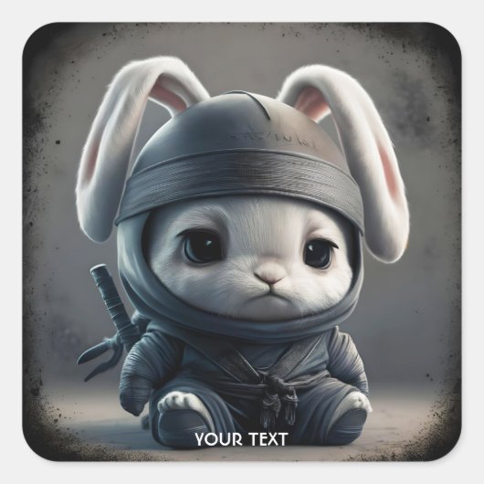 Fantasie Schattige Bunny Ninja Katana Vierkante Sticker (Voorkant)
