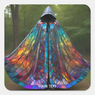 Fantasie Schattige Cloak Glas in lood Vierkante Sticker