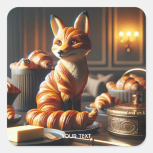 Fantasie Schattige Croissant Fox Butter Vierkante Sticker