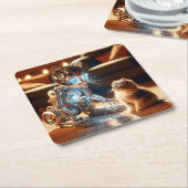 Fantasie Schattige Cyborg Cat Kitten Kartonnen Onderzetters (Schuin)