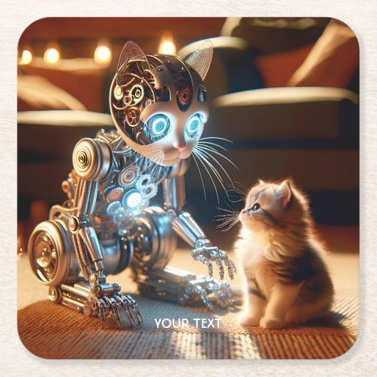 Fantasie Schattige Cyborg Cat Kitten Kartonnen Onderzetters (Voorkant)