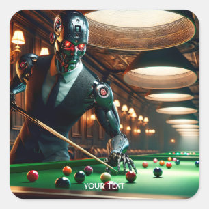 Fantasie Schattige Cyborg Spelen Snooker Vierkante Sticker