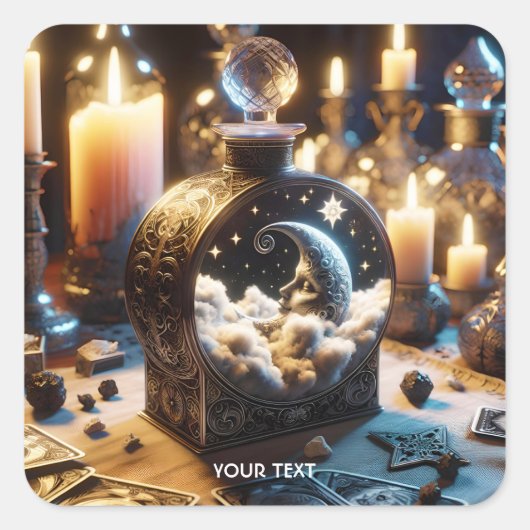 Fantasie Schattige Decanter Moon Night Vierkante Sticker (Voorkant)