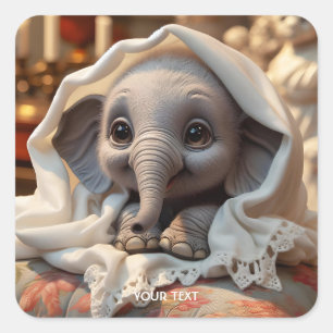 Fantasie Schattige Deken Baby Olifant Vierkante Sticker