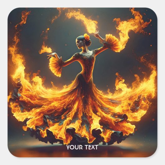 Fantasie Schattige Flamenco Meisje Dansen Vierkante Sticker (Voorkant)