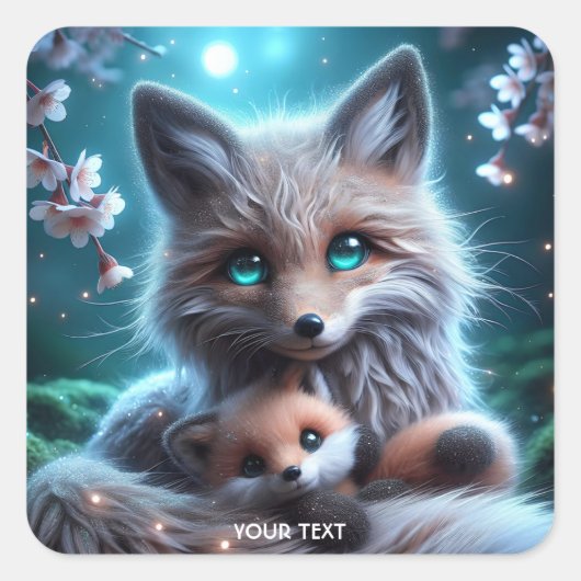 Fantasie Schattige Fox Holding Plushie Vierkante Sticker (Voorkant)