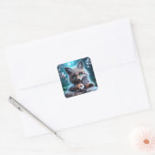 Fantasie Schattige Fox Holding Plushie Vierkante Sticker (Envelop)