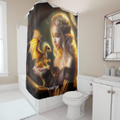 Fantasie Schattige geel Baby Dragon Douchegordijn (In situ)