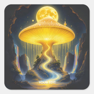 Fantasie Schattige Geel Oude Paddenstoel Vierkante Sticker