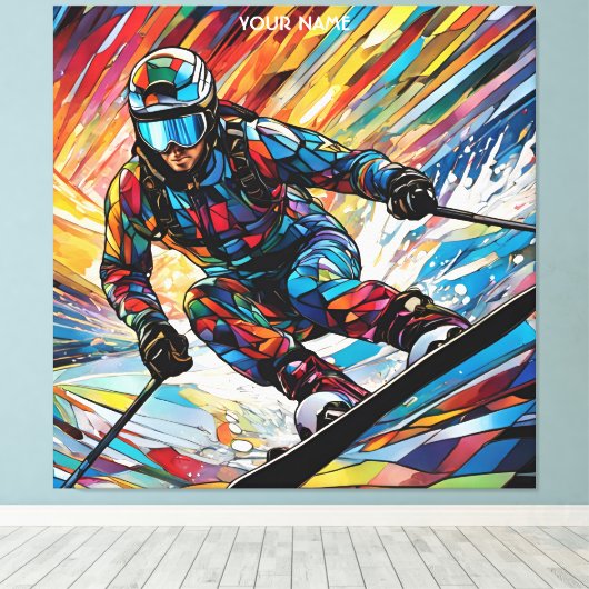 Fantasie Schattige Glas in lood Alpine Ski Canvas Afdruk (Insitu (Houten vloer))