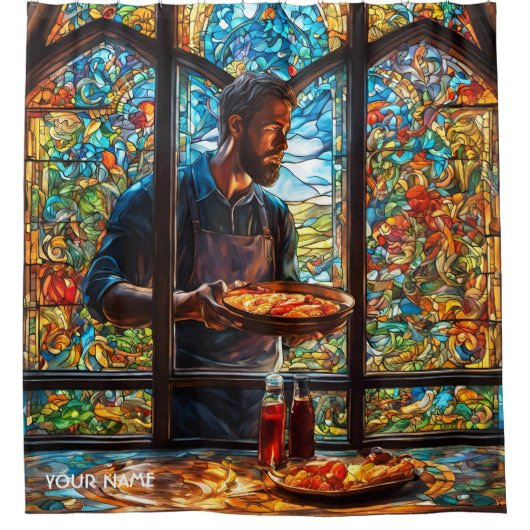 Fantasie Schattige Glas in lood BBQ Douchegordijn (Voorkant)