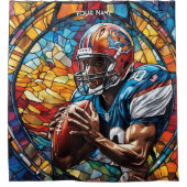 Fantasie Schattige Glas in lood Football Douchegordijn (Voorkant)