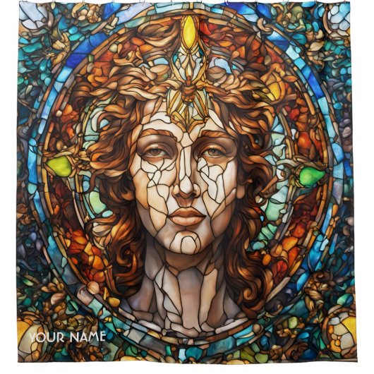 Fantasie Schattige Glas in lood Gezicht Douchegordijn (Voorkant)