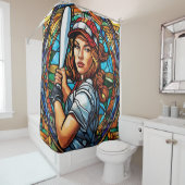 Fantasie Schattige Glas in lood Softball Douchegordijn (In situ)