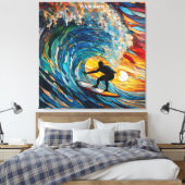 Fantasie Schattige Glas in lood Surfer Canvas Afdruk (Insitu (Slaapkamer))