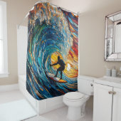 Fantasie Schattige Glas in lood Surfer Douchegordijn (In situ)