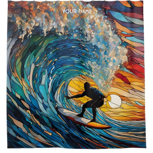 Fantasie Schattige Glas in lood Surfer Douchegordijn (Voorkant)