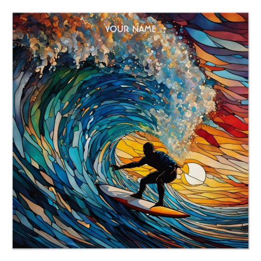 Fantasie Schattige Glas in lood Surfer Perfect Poster (Voorkant)