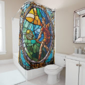 Fantasie Schattige Glas in lood Tennis Douchegordijn (In situ)