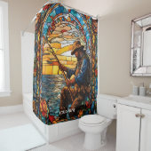 Fantasie Schattige Glas in lood Visser Vist Douchegordijn (In situ)