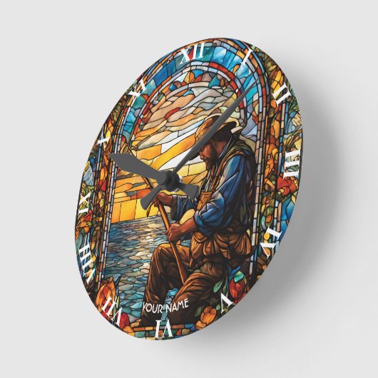 Fantasie Schattige Glas in lood Visser Vist Ronde Klok (Hoek)