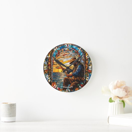 Fantasie Schattige Glas in lood Visser Vist Ronde Klok (Huis)