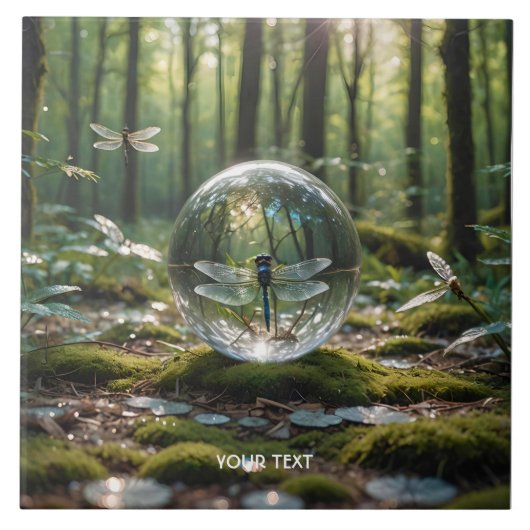 Fantasie Schattige glazen bol Dragonfly Tegeltje (Voorkant)