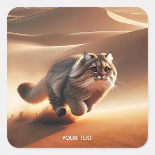 Fantasie Schattige Handkat Hardlopen Vierkante Sticker