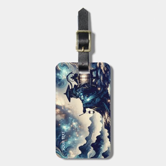 Fantasie Schattige Japans Landschap Nacht Bagagelabel (Voorkant verticaal)