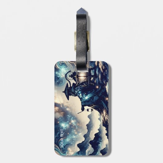 Fantasie Schattige Japans Landschap Nacht Bagagelabel (Achterkant verticaal)