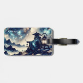 Fantasie Schattige Japans Landschap Nacht Bagagelabel (Achterkant horizontaal)