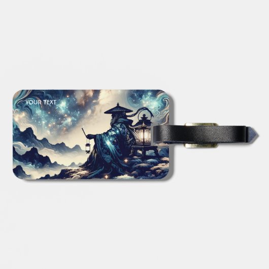 Fantasie Schattige Japans Landschap Nacht Bagagelabel (Achterkant horizontaal)