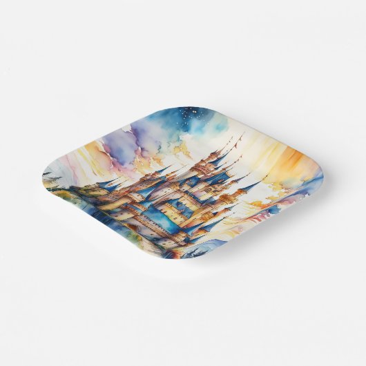 Fantasie Schattige Kasteel Waterverf Bos Papieren Bordje (Gebogen)