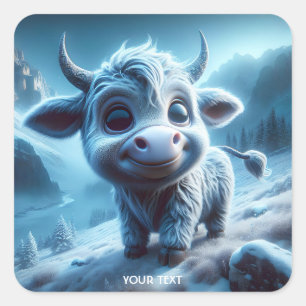 Fantasie Schattige lachende Baby Bull Vierkante Sticker
