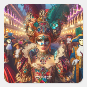 Fantasie Schattige Lady Mask Venetië Vierkante Sticker