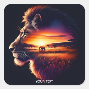 Fantasie Schattige leeuw hoofd savanne Vierkante Sticker