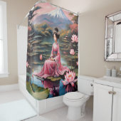 Fantasie Schattige levendig Japans Meisje Meer Douchegordijn (In situ)