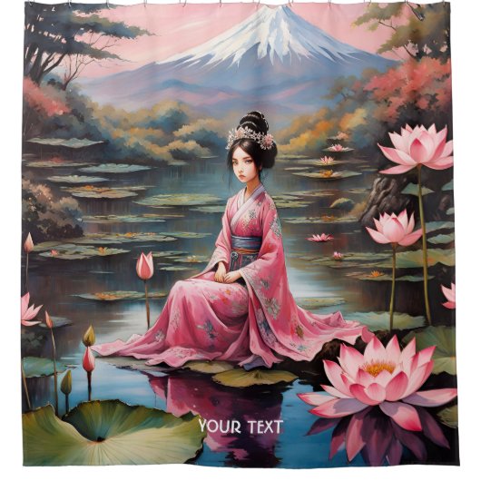 Fantasie Schattige levendig Japans Meisje Meer Douchegordijn (Voorkant)