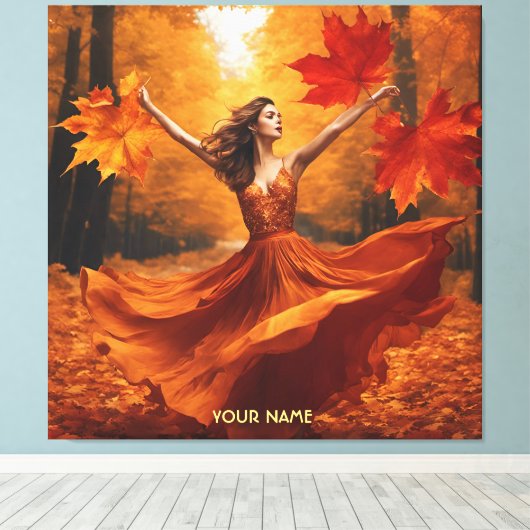 Fantasie Schattige levendig meisje Herfst bos Canvas Afdruk (Insitu (Houten vloer))